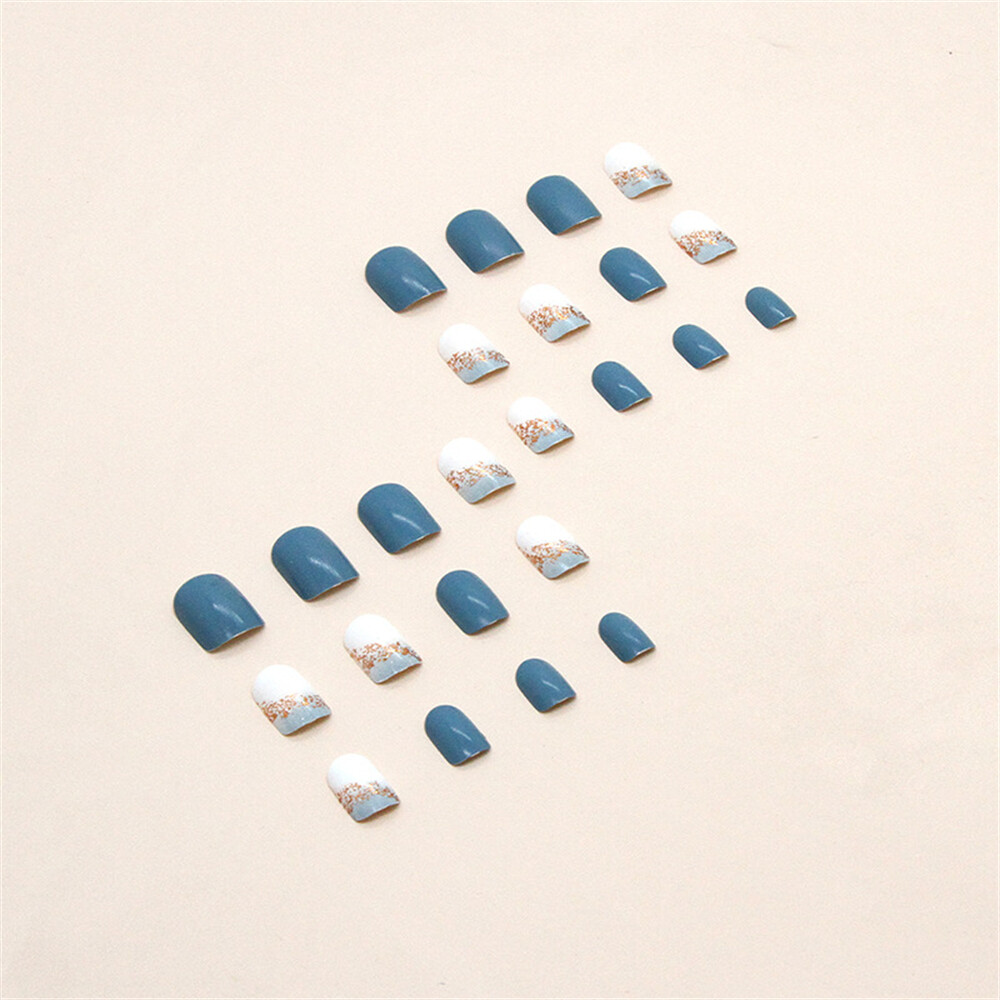 Gradient False Nail Short Square Press on Nails for Finger Nails Art 24pcs