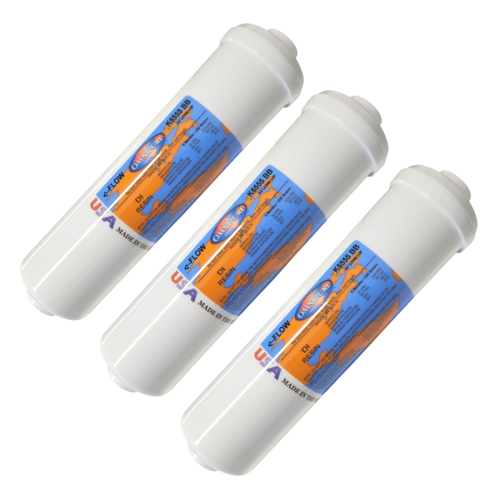 Omnipure K5555-BB DI RESIN 2"x10" Deionizing Mixed Bed Filter 1/4"NPT 3PACK