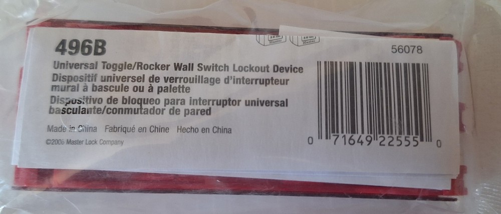 Master Lock 496B Wall Switch Lockout, For Paddle Toggle Switch