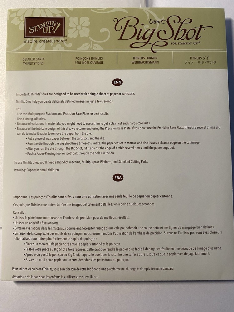 Stampin' Up! DETAILED SANTA THINLITS DIES (141836) Sizzix Christmas RETIRED