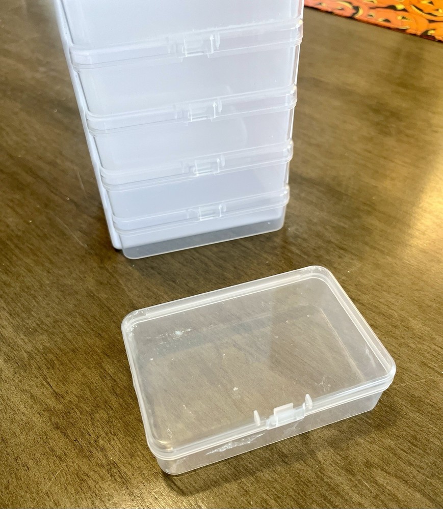 Stackable Storage Box, 6 Compartments, Small Rectangle, 8x4 in, Clear plastic