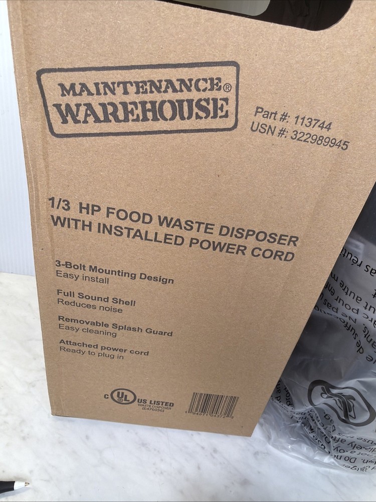 Maintenance Warehouse Garbage Disposal 1/3 HP With power cord part#113744