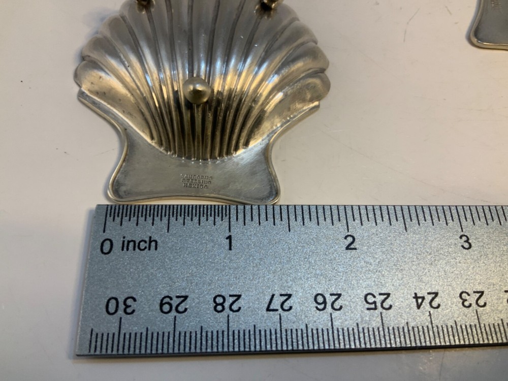 VINTAGE 2 SANBORNS STERLING SILVER Clam Shell Open Nut Dish Monogram