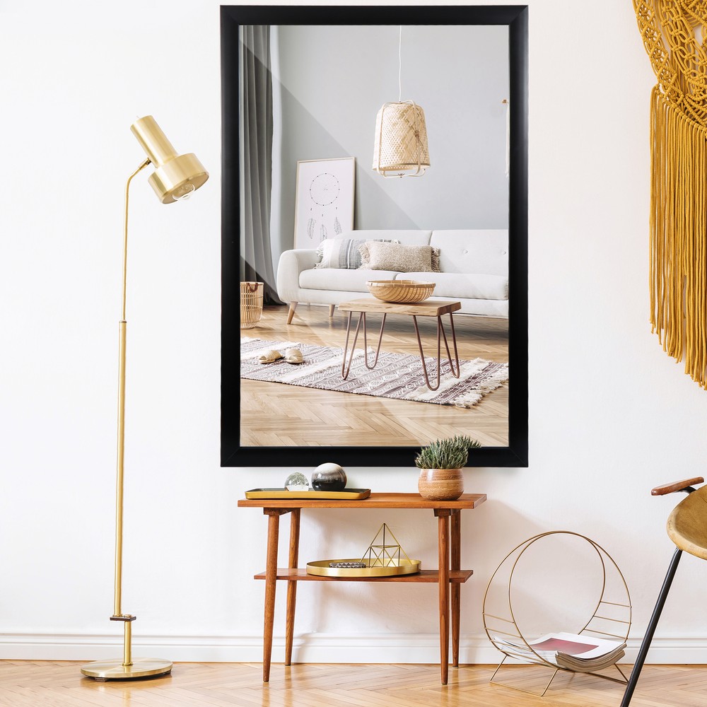 HomGarden 24 x 36" Simple Style Rectangular Mirror Black Plastic Frame