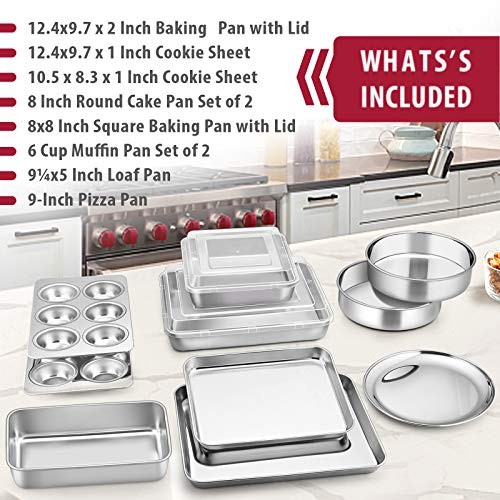 12-Piece Stainless Steel Bakeware Sets, Metal Baking Pan Set Include Compact