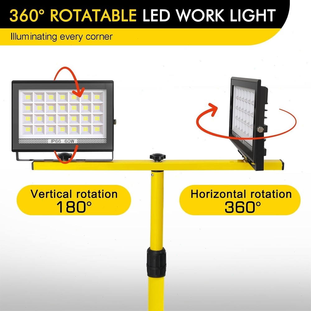 LED Work Light With Tripod Stand Adjustable 3 Heights 2 Lights 21000LM Work Site