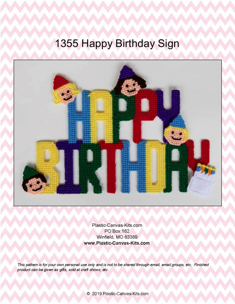Happy Birthday Sign-Wall Hanging- Plastic Canvas Pattern or Kit