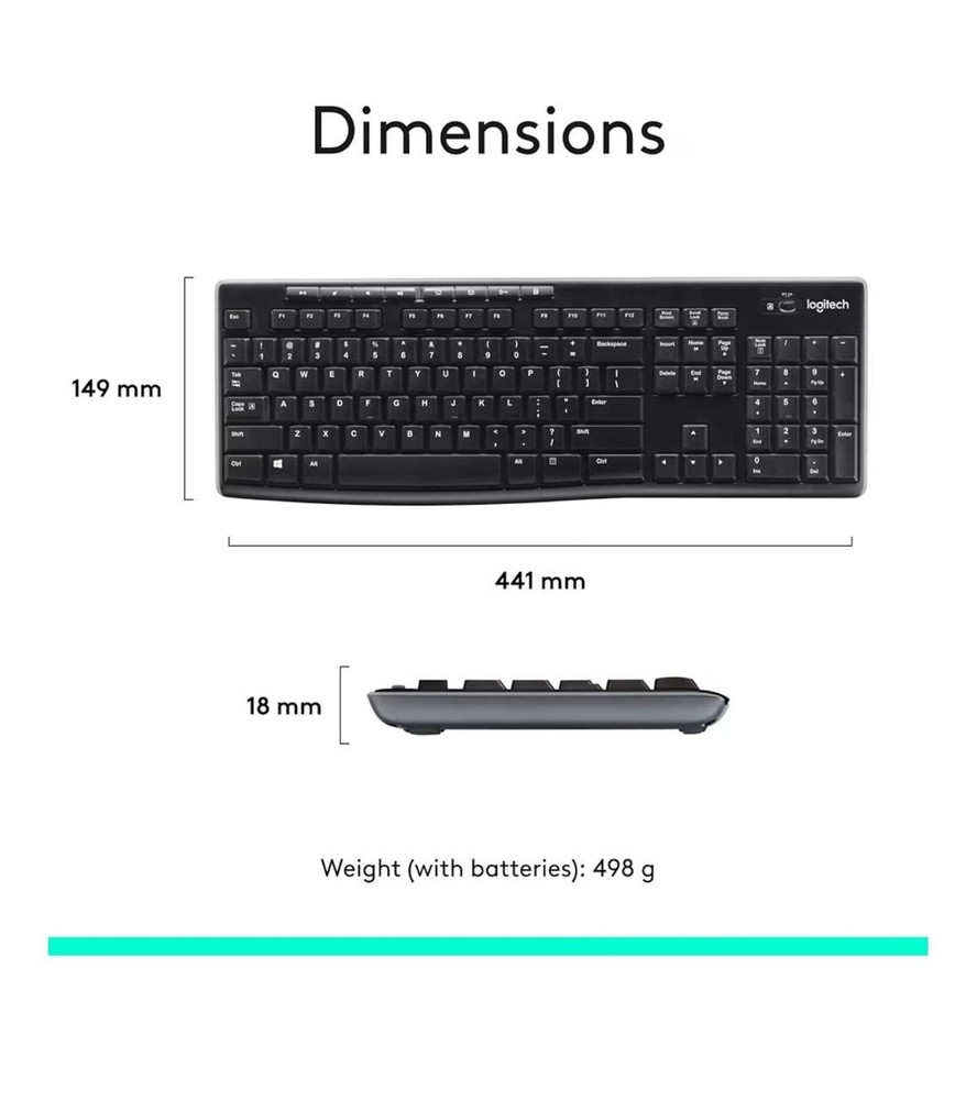 Logitech MK270 Wireless Keyboard & Mouse Combo, USB Receiver, Black