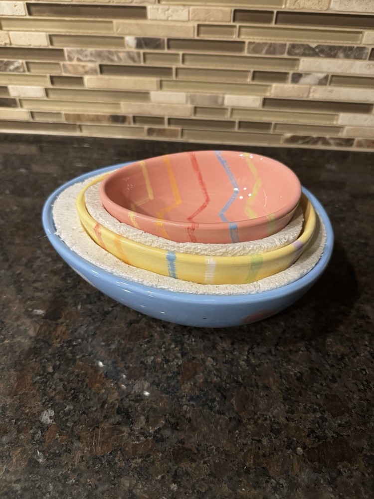 Blossoms & blooms Ceramic Easter Eggs Nesting Bowls Set Of 3 Multicolor Serving