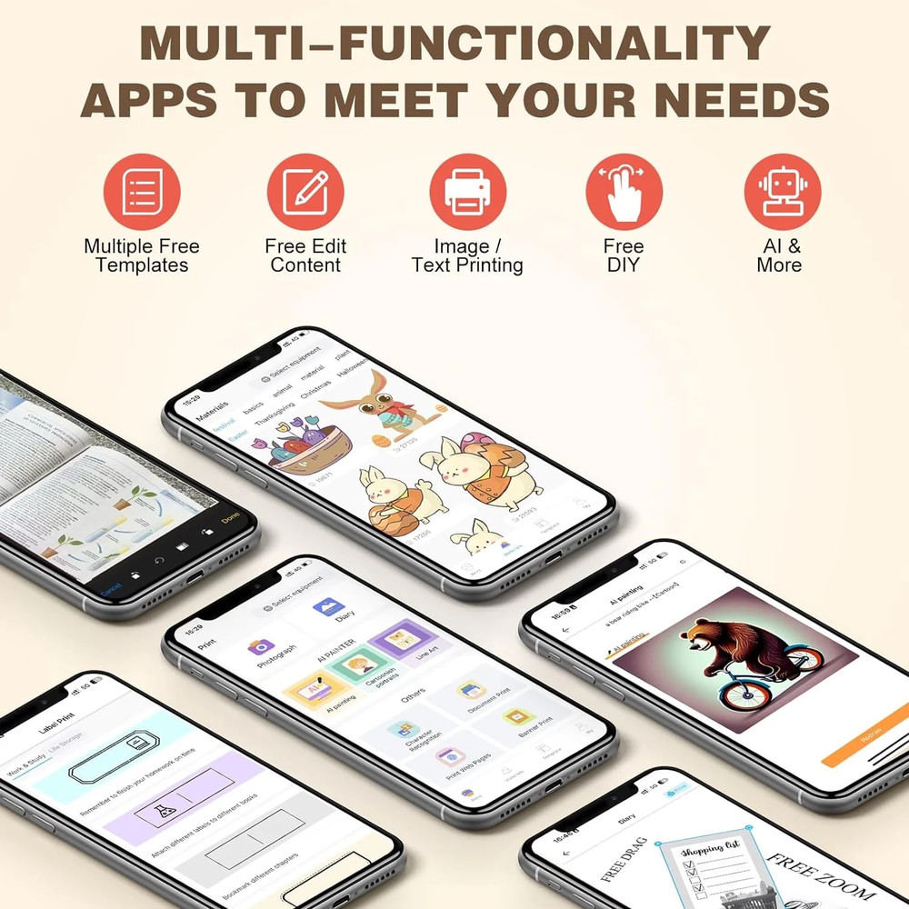 SLOK Thermal Mini Printer, Portable Inkless Bluetooth Sticker Maker with 10 Roll