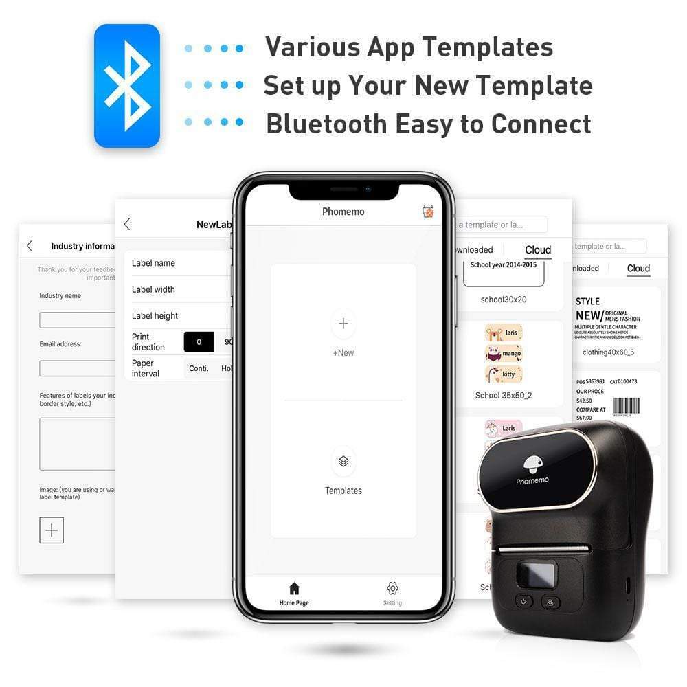 Portable Thermal Label Maker Bluetooth Receipt Printer Handheld Phomemo M110