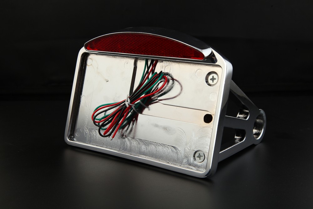 Chrome Curved Side Mounted License Plate Bracket w/LED Tail Light Brake Light US