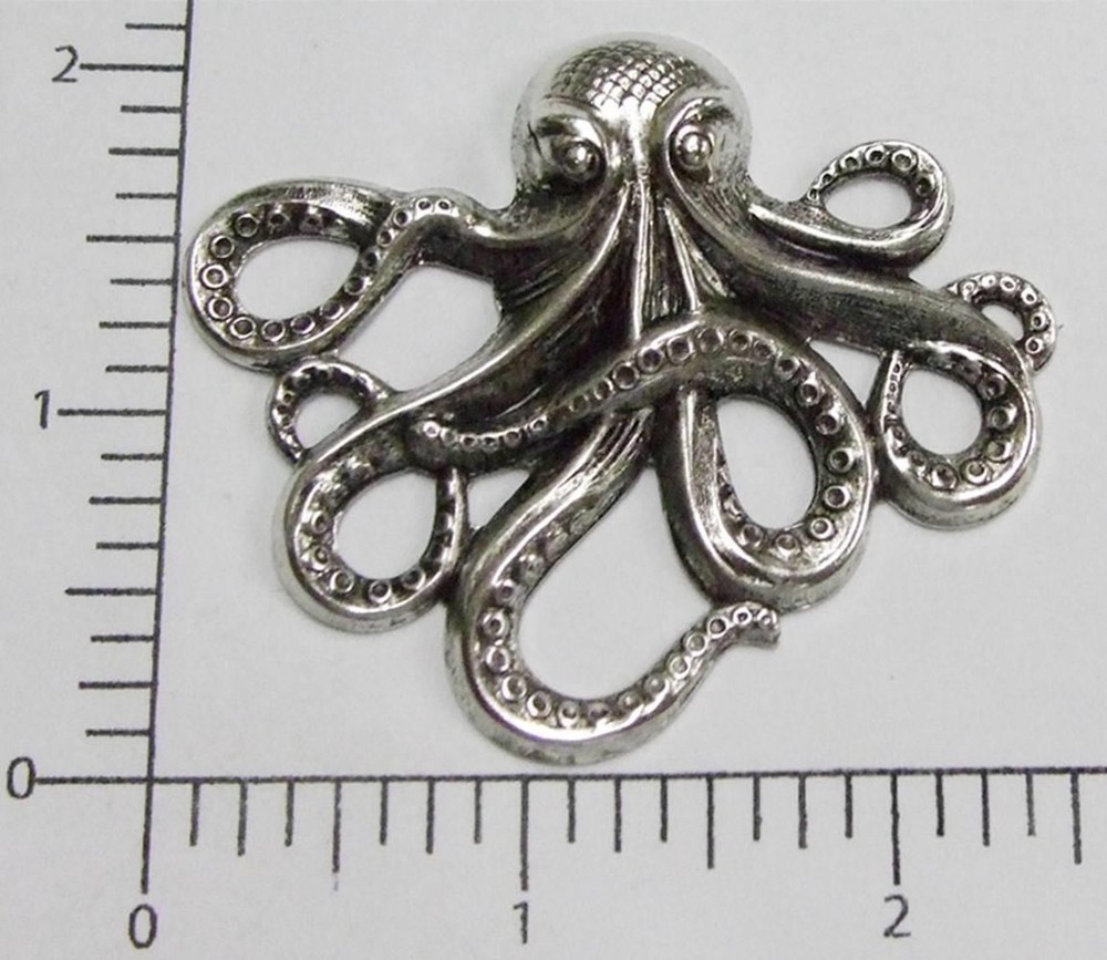 47464       Octopus Matte Silver Oxidized Brass Victorian Jewelry Finding