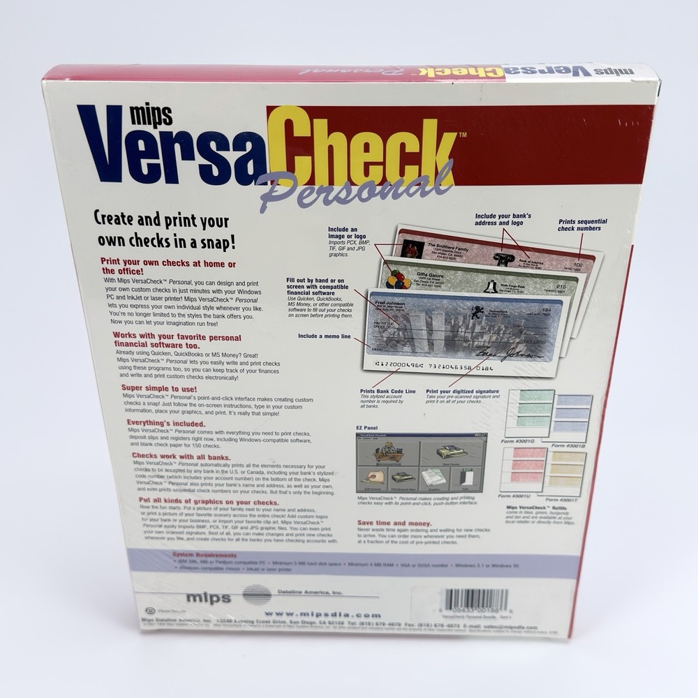 Mips Versa Check Personal Custom Check Creation Software 3.5" Floppy w/150 Blank