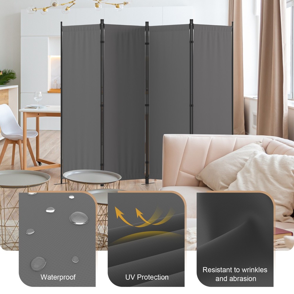 Room Divider 4 Panel Folding Privacy Screen Portable Wall Partition 88"W, Gray