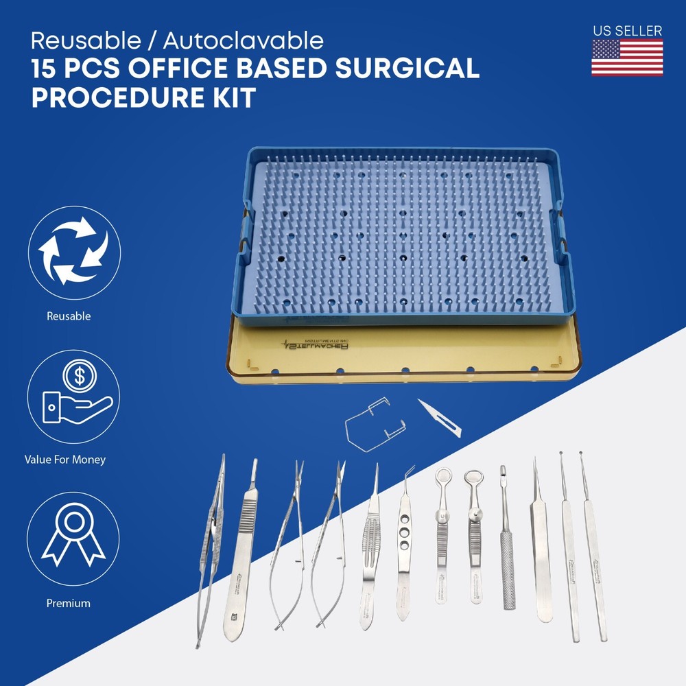 Office Based Surgical Procedure Kit 15 Pcs with Sterilization Tray