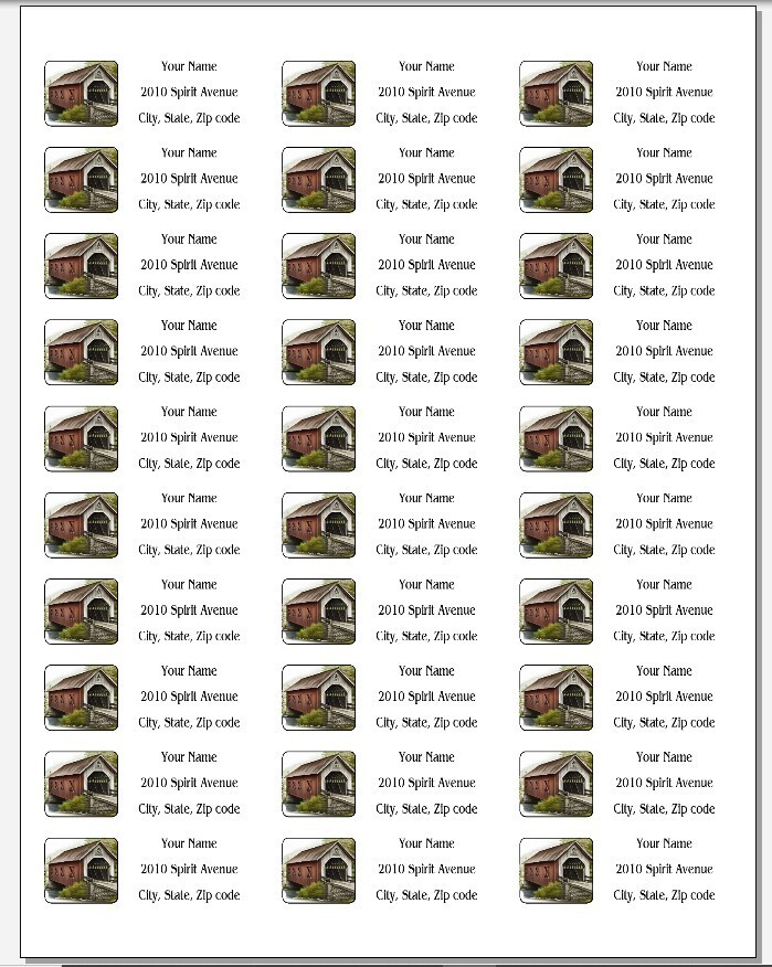 150 Covered Bridge Mailing Return Address Labels Personalized 1 x 2 5/8 in.