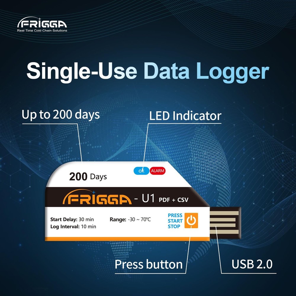 Frigga 5 Pack Temperature Data Logger Single Use Recorder 5pcs