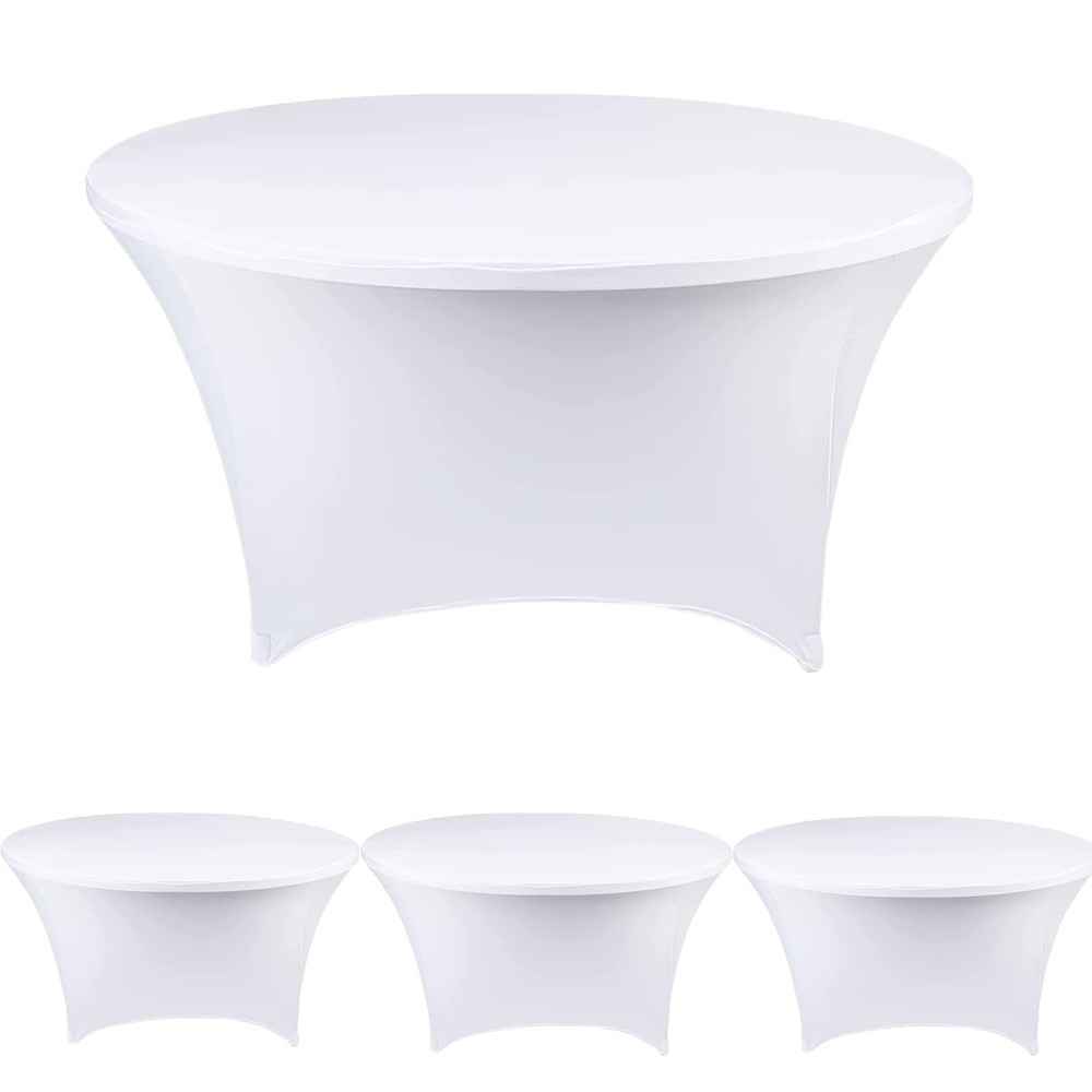 SSYAQRA 4 Pack White Round Stretch Tablecloth 60in - 5FT Round Spandex Table ...