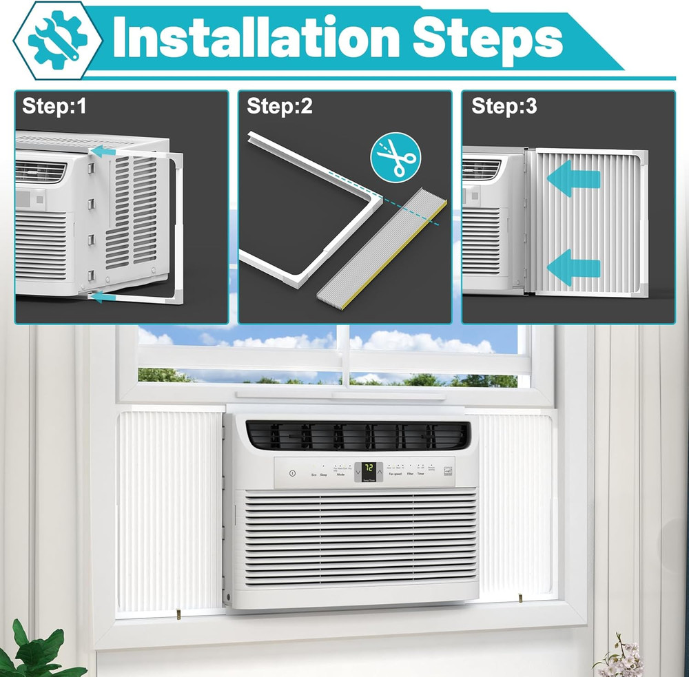 Window AC Side Panel with Frame, Adjustable Air Conditioner Side Panels for Wind