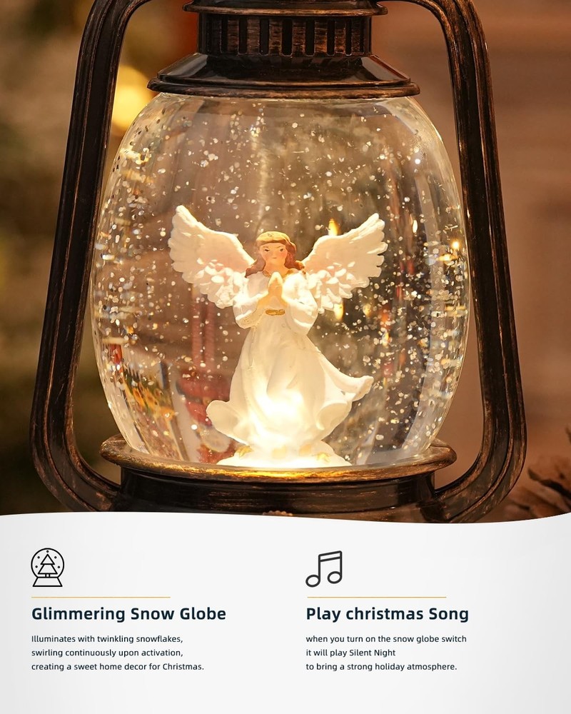 Christmas Musical Snow Globe - Angel Lighted, 6H Timer, USB/Battery Powered, Ind
