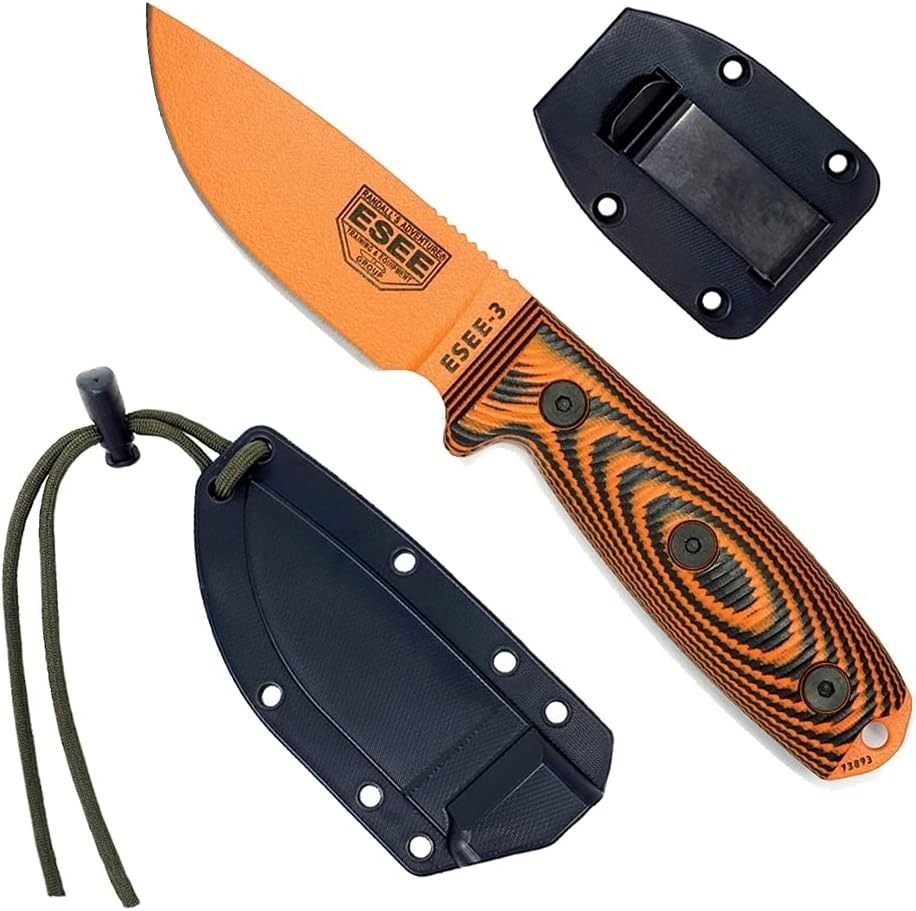 ESEE-3 Fixed Blade Orange 1095 Blade 3D Orange/Black G10 Handle