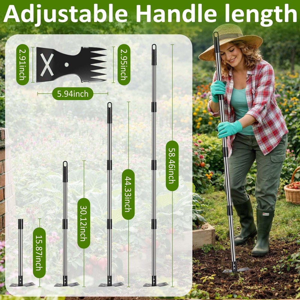 Weed Puller Tool with Long Handle-Vertical Adjustable Weeder, 2-in-1 Garden H...