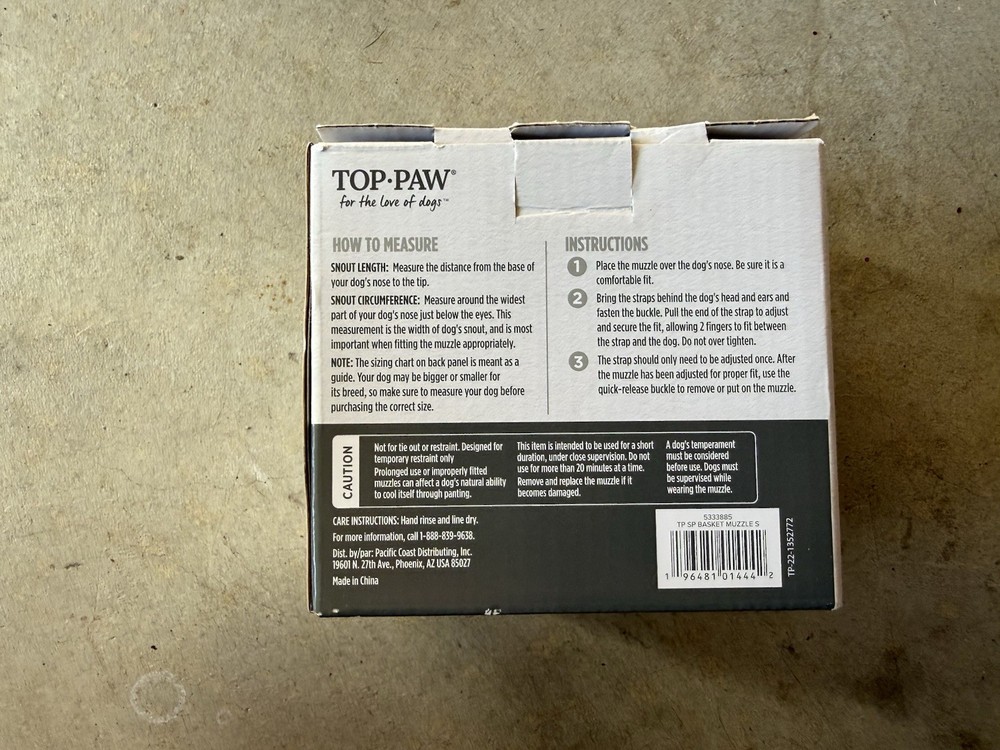 NEW Top Paw Training Adjustable Dog/Canine Basket Muzzle (Small)