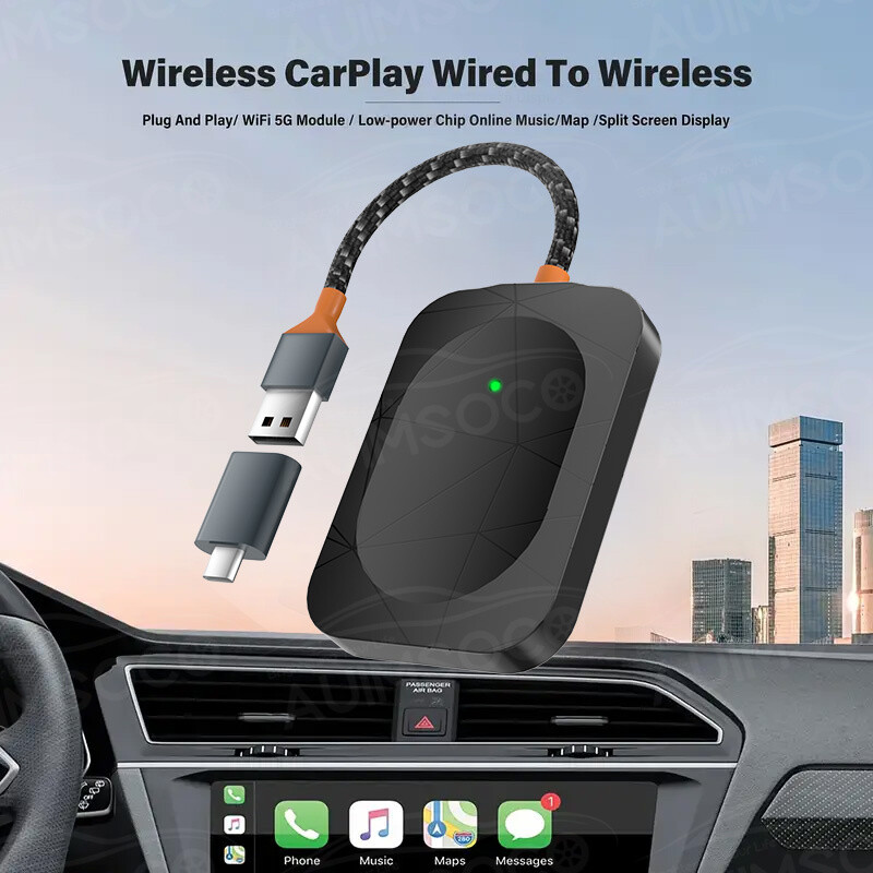 2in1 Wireless CarPlay Adapter Android Auto Car Auto Navigation Player USB Dongle