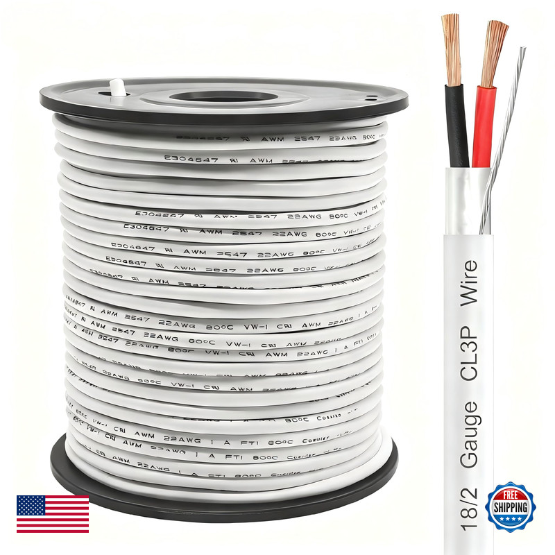 Coeulse 18/2 Shielded Wire 100Ft Cl3P Jacket Pure Copper Wire Spool 18 Gauge 2