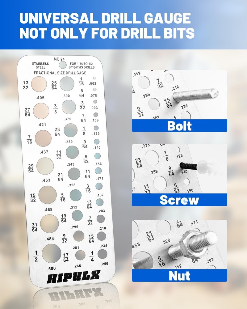 Drill Bit Gauge - 29 Hole Precision Measuring Tool for Drill Bits, Bolts | 1/...