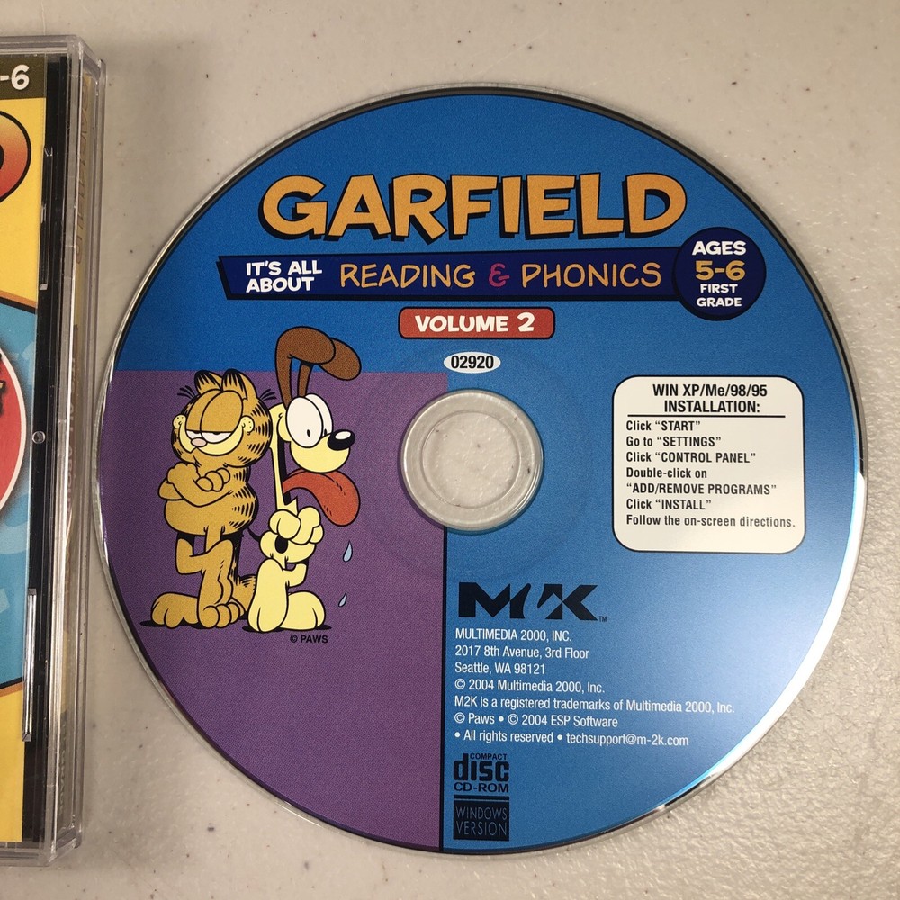 Garfield: It's All About Math & Reading & Phonics Ages 5-6 2006 2004 PC-ROM