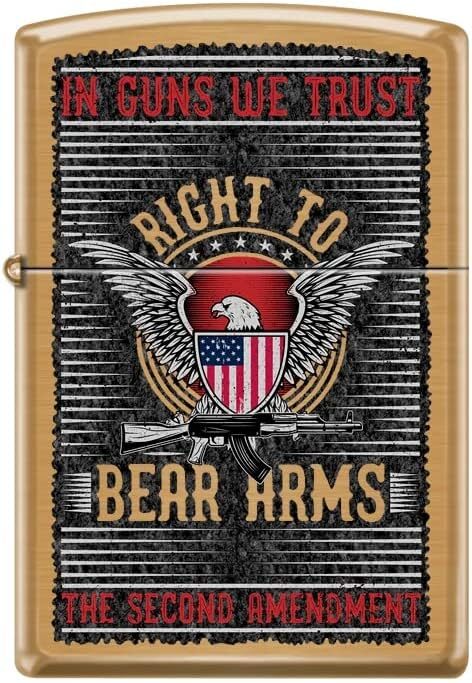 Zippo Lighter- Personalized Engrave Second Amendment Design Brushed Brass #Z5506