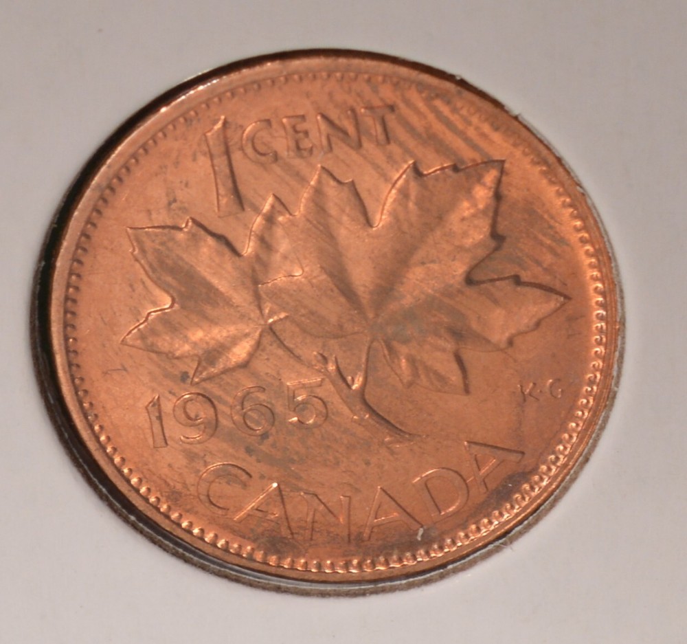 1965 - Canada Penny - POINTED 5 - Small Beads - Uncirculated - INV#B-361