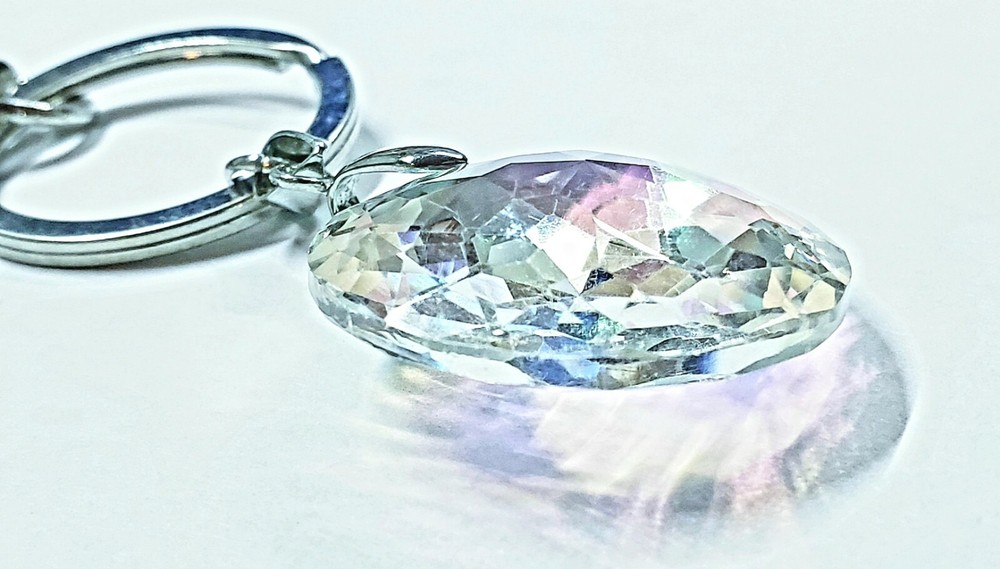 Rainbow Maker Prism Keychain Clear Plastic Silvertone Purse Clip Keyring Gift