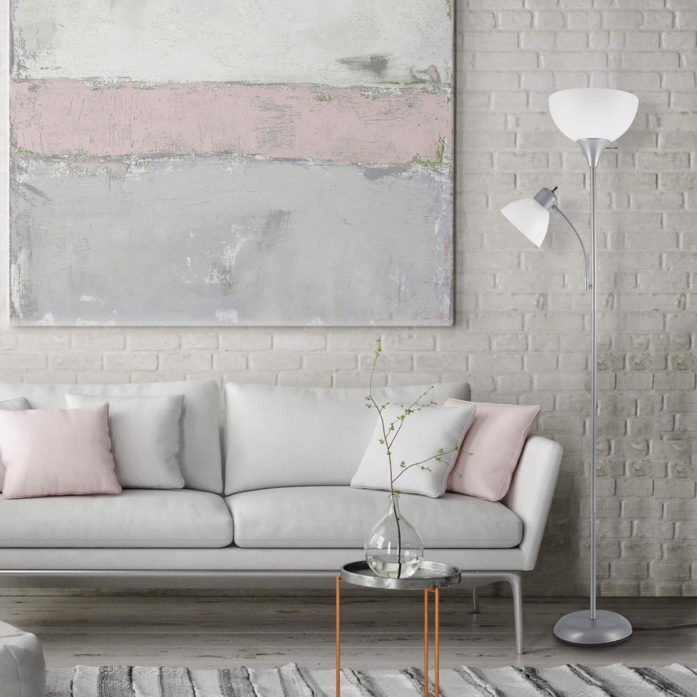 Modern 72" Black Floor Lamp, Dual Torchiere & Reading Light, Space-Saving