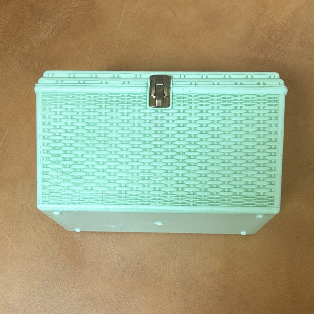 Light Green Plastic Sewing Basket with Handle and Compartments