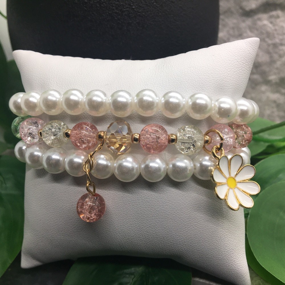 3 PC Handmade Bohemian Beaded Stackable Stretch Bracelet Set New Free Ship 8689