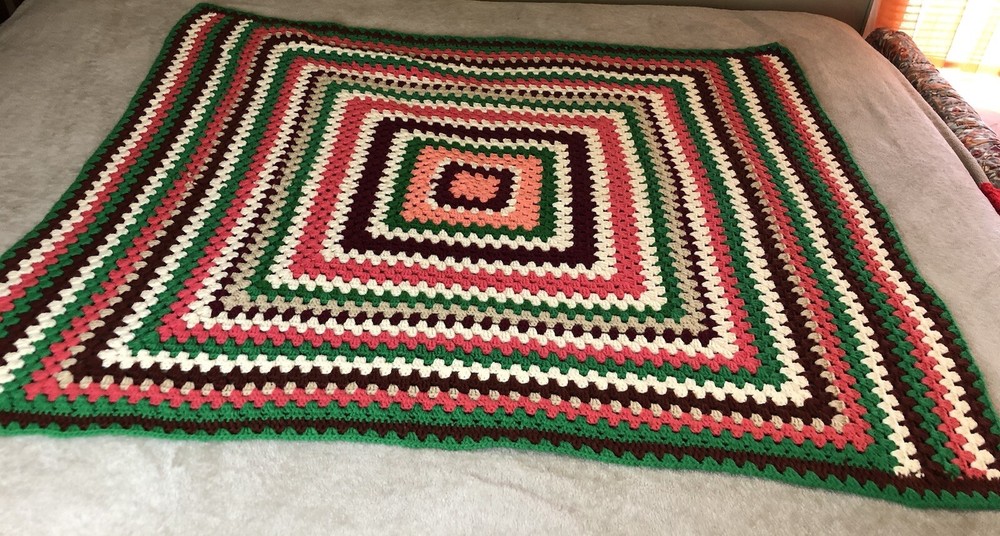 Vintage Handmade Crochet Afghan Throw Large 47” X 52”