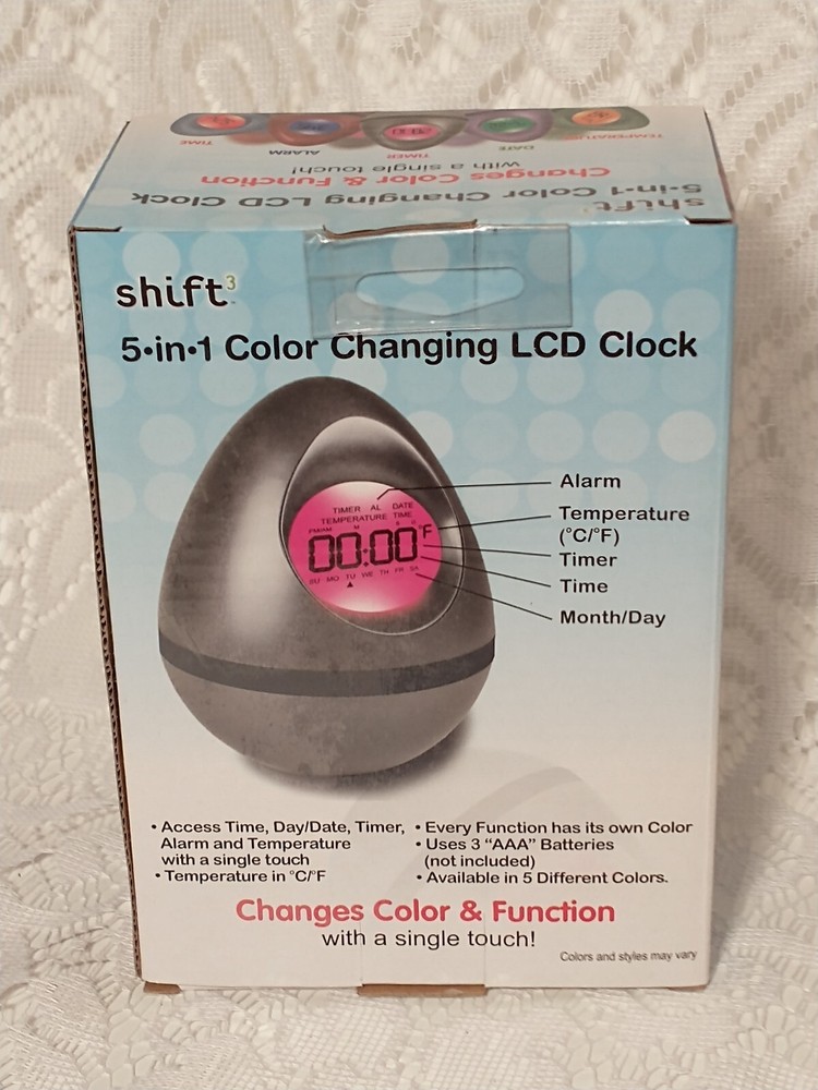 Shift 5 in 1 Color Changing LCD Clock Single Touch Home Decor tblva1