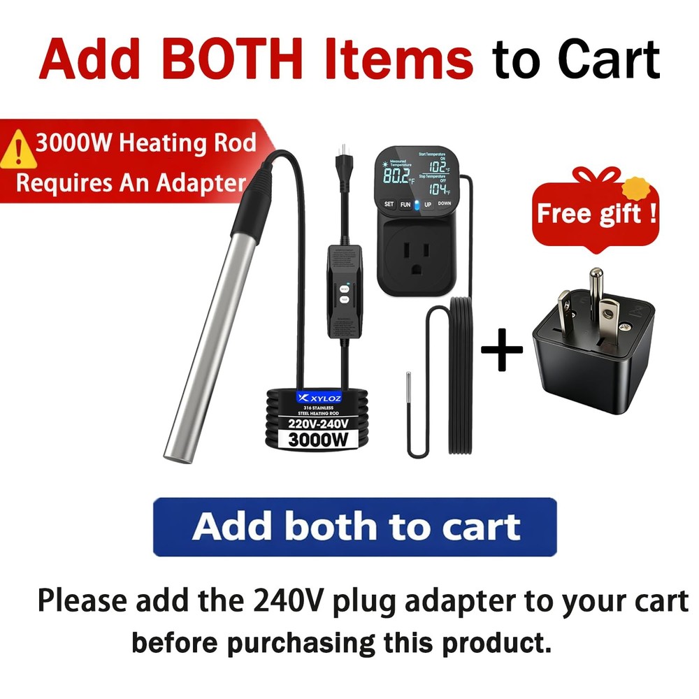 Immersion Water Heater 240V 3000W Portable Electric Heater with Rapid Heating...