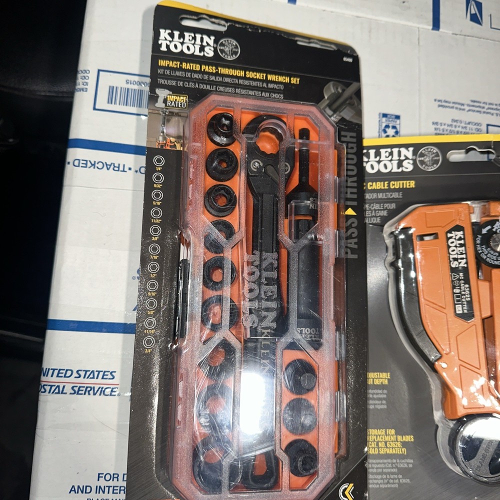 NEW! Klein Tool Bundle 65400 Pass Through Socket Set & 63625 MC Cable Cutter