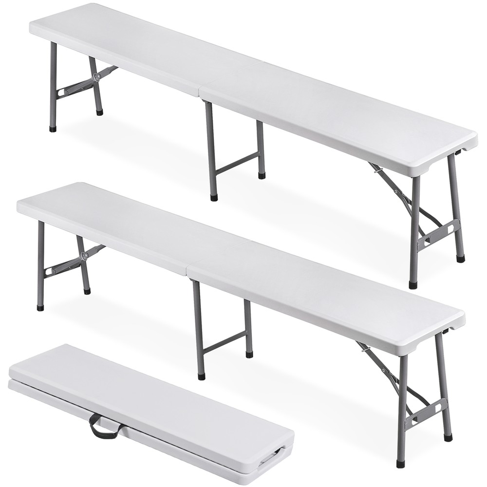 2 PCS Folding Bench 6FT Plastic Folding Bench with Handles for Party Camping