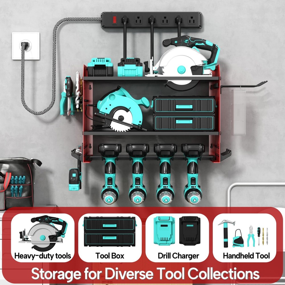 CFMASTER 3 Layer Heavy Duty Power Tool Organizer Wall Mount with Charging Sta...