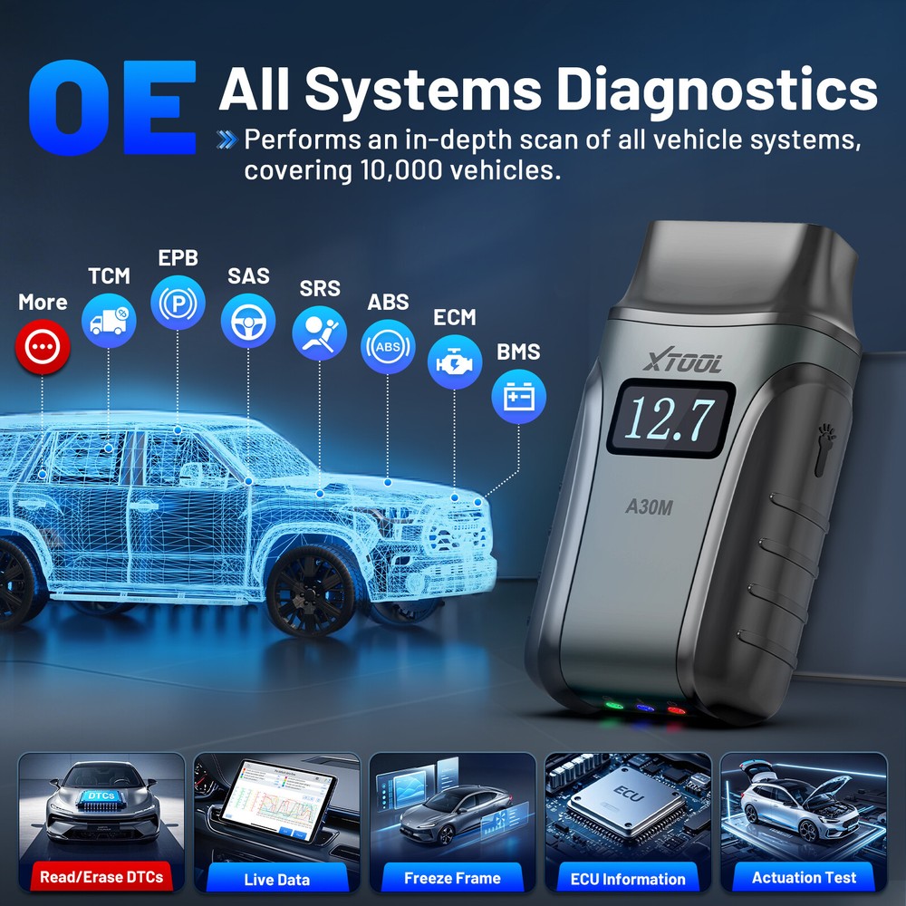 XTOOL A30M V2.0 Auto Full System OBD2 Scanner Diagnostic Lifetime Free Update