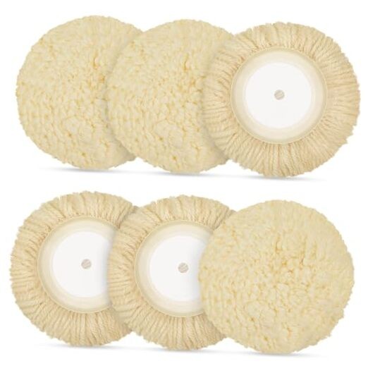 6 Pcs Wool Polishing Pad Hook Loop Buffing Pad for Drill Curved Edge 7 Inch