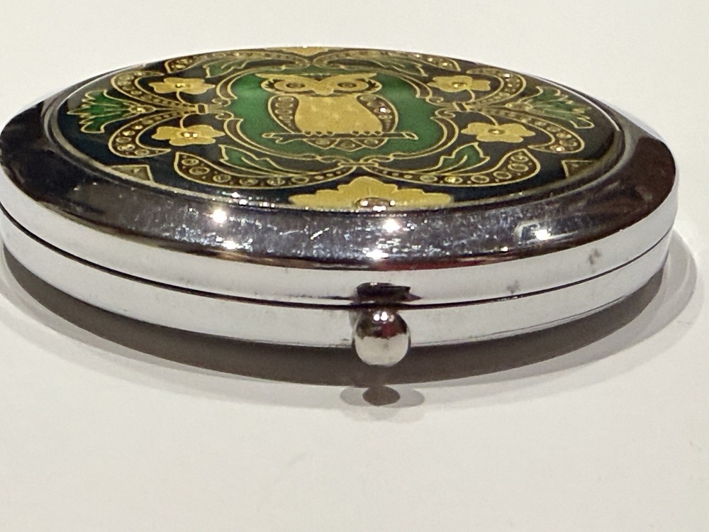 Enamel Compact Double Mirror Owl/Flower