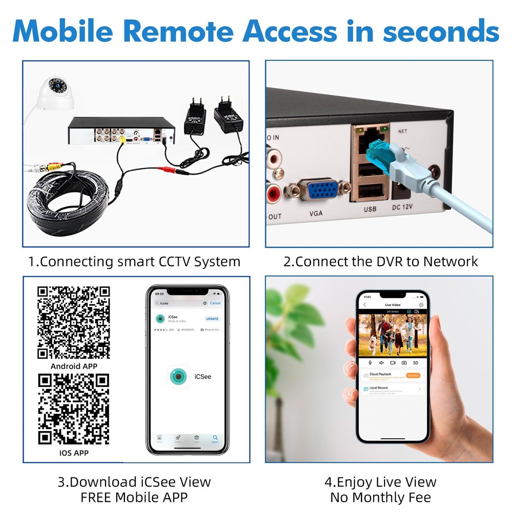 8CH DVR Security Video Camera Recorder Human Detection with 500GHDD Set