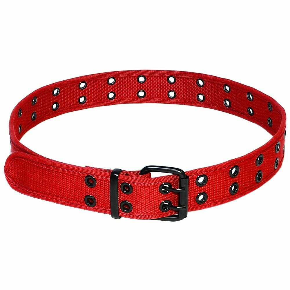 Red Premium Double Row Grommet Belt 2 Hole Canvas Web Stud