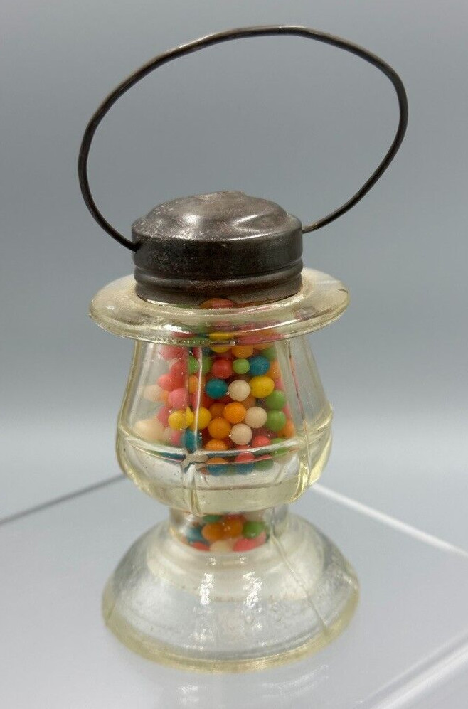 Vintage Long Waisted LANTERN GLASS CANDY CONTAINER A&E 402
